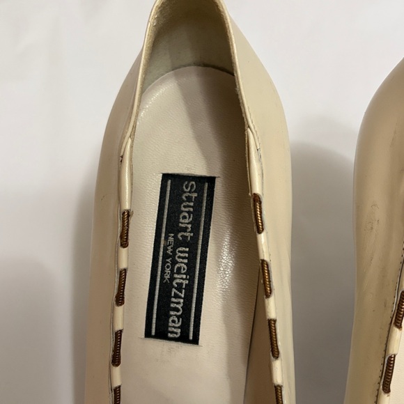 Stuart Weitzman Leather Cream Heels Size 10 Made in Spain - Picture 4 of 15